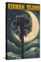 Kiawah Island, South Carolina - Palmetto Moon and Palms-Lantern Press-Stretched Canvas