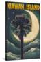 Kiawah Island, South Carolina - Palmetto Moon and Palms-Lantern Press-Stretched Canvas