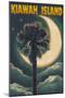 Kiawah Island, South Carolina - Palmetto Moon and Palms-Lantern Press-Mounted Art Print