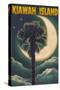 Kiawah Island, South Carolina - Palmetto Moon and Palms-Lantern Press-Stretched Canvas