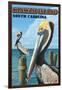 Kiawah Island, South Carolina - Pelicans-Lantern Press-Framed Art Print