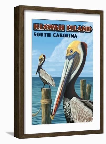 Kiawah Island, South Carolina - Pelicans-Lantern Press-Framed Art Print