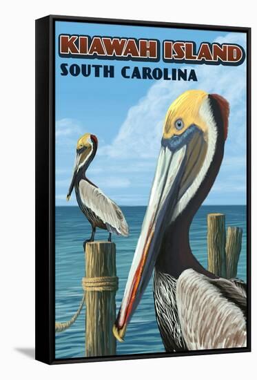 Kiawah Island, South Carolina - Pelicans-Lantern Press-Framed Stretched Canvas