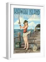 Kiawah Island, South Carolina - Pinup Girl Fishing-Lantern Press-Framed Art Print