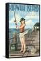 Kiawah Island, South Carolina - Pinup Girl Fishing-Lantern Press-Framed Stretched Canvas