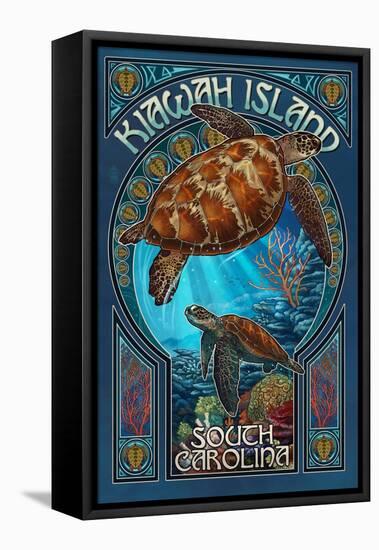 Kiawah Island, South Carolina - Sea Turtle Art Nouveau-Lantern Press-Framed Stretched Canvas