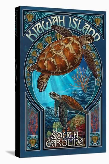 Kiawah Island, South Carolina - Sea Turtle Art Nouveau-Lantern Press-Stretched Canvas
