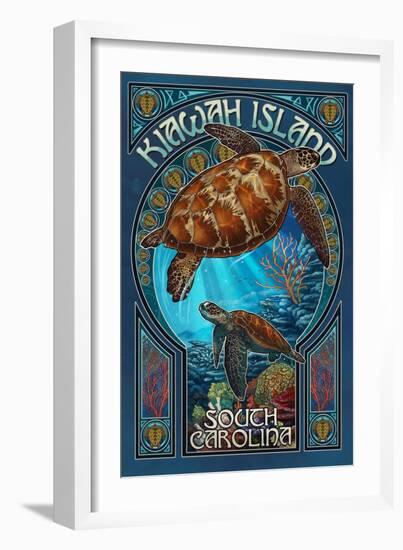 Kiawah Island, South Carolina - Sea Turtle Art Nouveau-Lantern Press-Framed Art Print