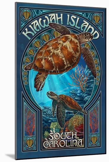 Kiawah Island, South Carolina - Sea Turtle Art Nouveau-Lantern Press-Mounted Art Print