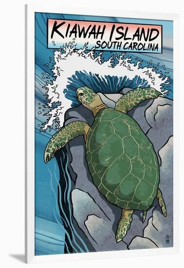 Kiawah Island, South Carolina - Sea Turtles Woodblock Print-Lantern Press-Framed Art Print