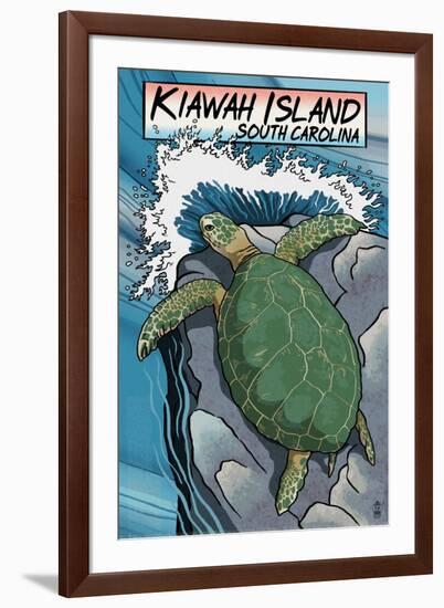 Kiawah Island, South Carolina - Sea Turtles Woodblock Print-Lantern Press-Framed Art Print