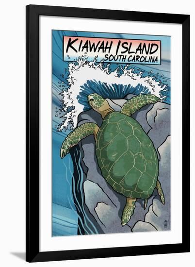 Kiawah Island, South Carolina - Sea Turtles Woodblock Print-Lantern Press-Framed Art Print