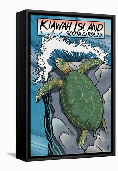 Kiawah Island, South Carolina - Sea Turtles Woodblock Print-Lantern Press-Framed Stretched Canvas