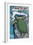 Kiawah Island, South Carolina - Sea Turtles Woodblock Print-Lantern Press-Framed Art Print