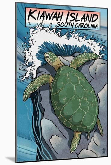 Kiawah Island, South Carolina - Sea Turtles Woodblock Print-Lantern Press-Mounted Art Print