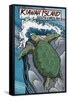 Kiawah Island, South Carolina - Sea Turtles Woodblock Print-Lantern Press-Framed Stretched Canvas