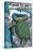 Kiawah Island, South Carolina - Sea Turtles Woodblock Print-Lantern Press-Stretched Canvas