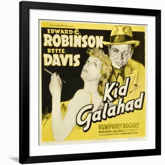 KID GALAHAD, Bette Davis, Edward G Robinson on jumbo window card, 1937-null-Framed Art Print