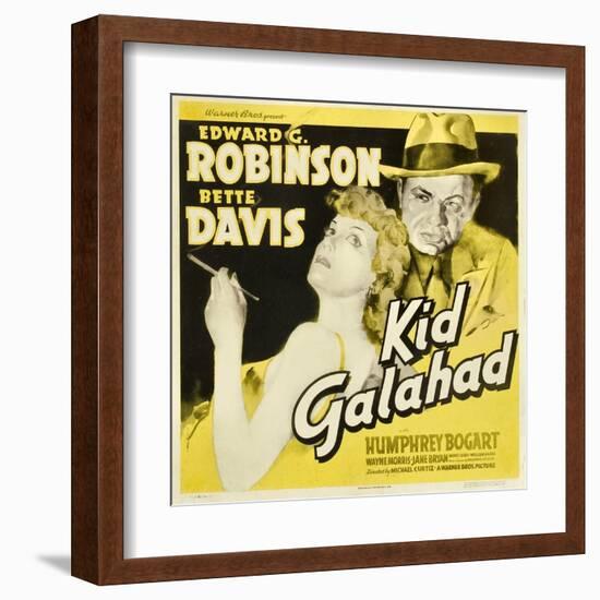 KID GALAHAD, Bette Davis, Edward G Robinson on jumbo window card, 1937-null-Framed Art Print