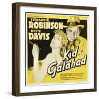 KID GALAHAD, Bette Davis, Edward G Robinson on jumbo window card, 1937-null-Framed Art Print