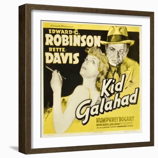 KID GALAHAD, Bette Davis, Edward G Robinson on jumbo window card, 1937-null-Framed Art Print