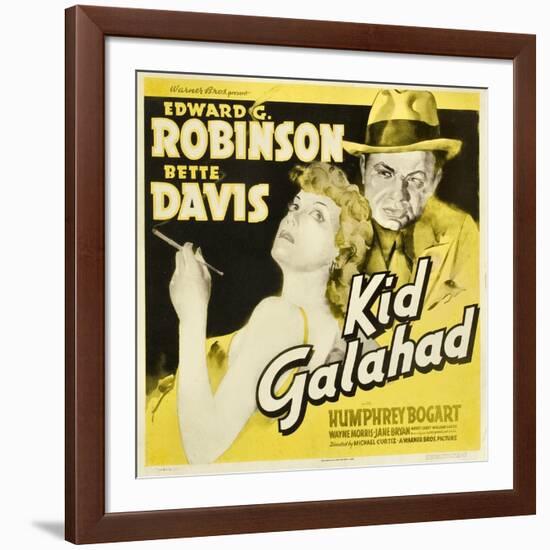 KID GALAHAD, Bette Davis, Edward G Robinson on jumbo window card, 1937-null-Framed Art Print