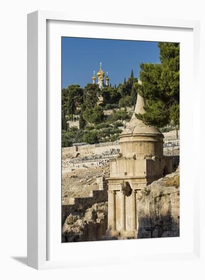 Kidron Valley, the Tomb of Absalom (Also Called Absalom's Pillar) And, on the Background, the Russi-Massimo Borchi-Framed Photographic Print