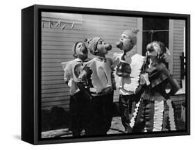Kids Biting Apples on Strings at Halloween-null-Framed Stretched Canvas