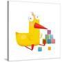 Kids Duck Playing Cubes Funny Toy. Yellow Duckling Birdie Cartoon Funny Childish Adorable Illustrat-Popmarleo-Stretched Canvas