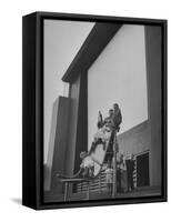Kids Enjoying Slide in Mini Playground in Front of Rancho Drive-Allan Grant-Framed Stretched Canvas
