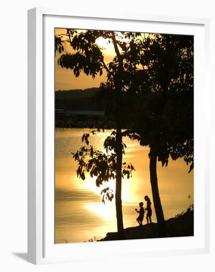 Kids Fishing at Sunset-Gayle Harper-Framed Premium Photographic Print