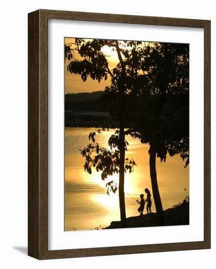 Kids Fishing at Sunset-Gayle Harper-Framed Photographic Print