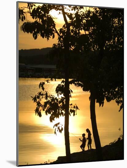 Kids Fishing at Sunset-Gayle Harper-Mounted Photographic Print