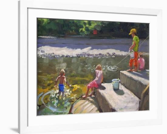 Kids Fishing, Looe, Cornwall, 2014-Andrew Macara-Framed Giclee Print