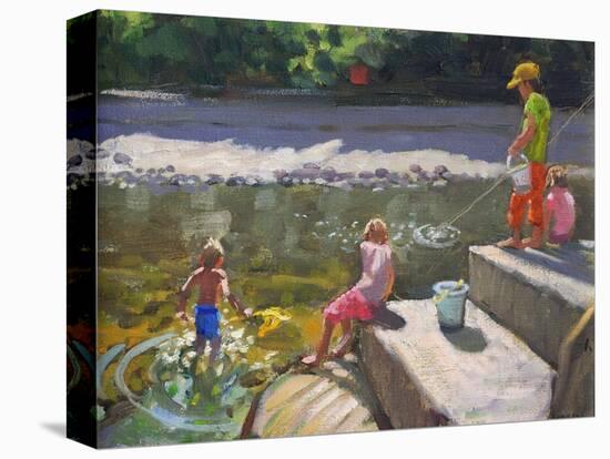 Kids Fishing, Looe, Cornwall, 2014-Andrew Macara-Stretched Canvas