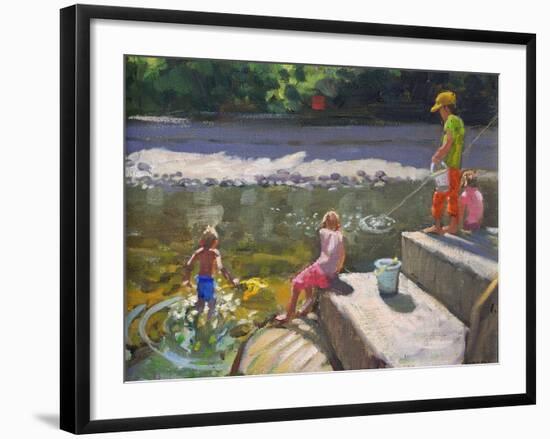 Kids Fishing, Looe, Cornwall, 2014-Andrew Macara-Framed Giclee Print