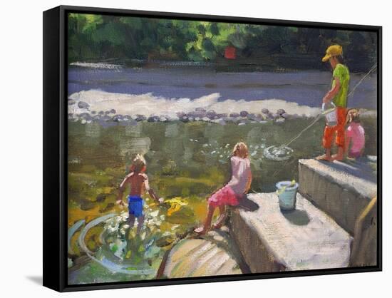 Kids Fishing, Looe, Cornwall, 2014-Andrew Macara-Framed Stretched Canvas