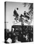 Kids Hanging on Crossbars of Railroad Crossing Signal to See and Hear Richard M. Nixon Speak-Carl Mydans-Stretched Canvas