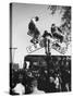 Kids Hanging on Crossbars of Railroad Crossing Signal to See and Hear Richard M. Nixon Speak-Carl Mydans-Stretched Canvas