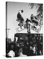 Kids Hanging on Crossbars of Railroad Crossing Signal to See and Hear Richard M. Nixon Speak-Carl Mydans-Stretched Canvas