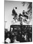 Kids Hanging on Crossbars of Railroad Crossing Signal to See and Hear Richard M. Nixon Speak-Carl Mydans-Mounted Photographic Print