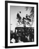 Kids Hanging on Crossbars of Railroad Crossing Signal to See and Hear Richard M. Nixon Speak-Carl Mydans-Framed Photographic Print