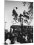 Kids Hanging on Crossbars of Railroad Crossing Signal to See and Hear Richard M. Nixon Speak-Carl Mydans-Mounted Photographic Print