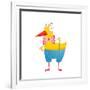 Kids Humorous Yellow Duck with Bow Tie. Yellow Duckling Birdie Cartoon Funny Cute Childish Drawing.-Popmarleo-Framed Art Print