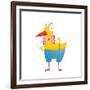 Kids Humorous Yellow Duck with Bow Tie. Yellow Duckling Birdie Cartoon Funny Cute Childish Drawing.-Popmarleo-Framed Art Print