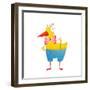 Kids Humorous Yellow Duck with Bow Tie. Yellow Duckling Birdie Cartoon Funny Cute Childish Drawing.-Popmarleo-Framed Art Print