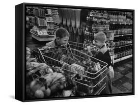 Kids in Supermarket, Experiment by Kroger Food Foundation, Children Let Loose in Kroger Supermarket-Francis Miller-Framed Stretched Canvas