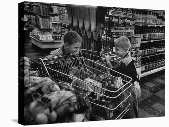 Kids in Supermarket, Experiment by Kroger Food Foundation, Children Let Loose in Kroger Supermarket-Francis Miller-Stretched Canvas
