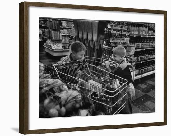 Kids in Supermarket, Experiment by Kroger Food Foundation, Children Let Loose in Kroger Supermarket-Francis Miller-Framed Photographic Print