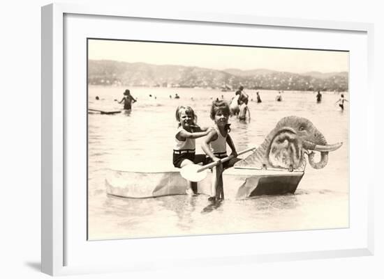 Kids in Toy Rowboat-null-Framed Art Print